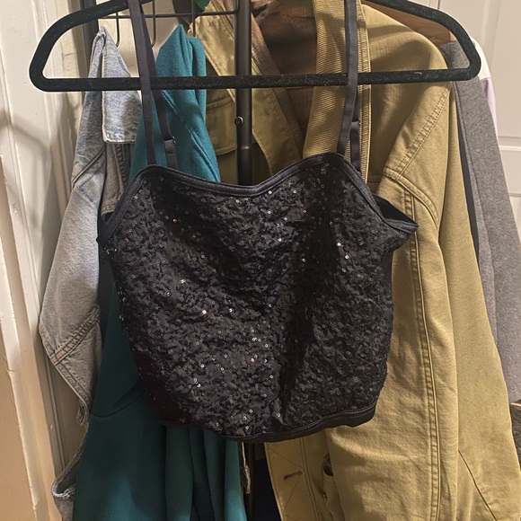 Sparkly Black Sequin Crop Top Medium/Large - Picture 3 of 3